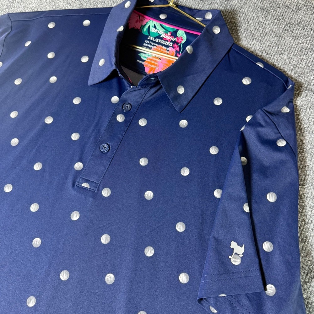 Birdie & Bound Mens Navy Polka Dot Polo Shirt Short Sleeve‎ 2XL Golf Balls AOP